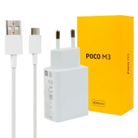 شارژر دیواری فست شارژ Xiaomi POCO M3 QC3 22.5W سرجعبه + کابل Type-C و جعبه گوشی