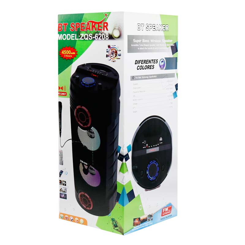اسپیکر چمدانی بلوتوثی رم و فلش خور ZQS-6208 + میکروفون و ریموت کنترل