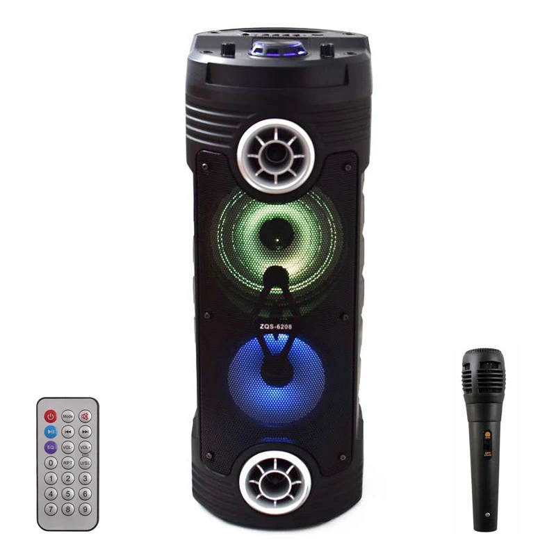 اسپیکر چمدانی بلوتوثی رم و فلش خور ZQS-6208 + میکروفون و ریموت کنترل