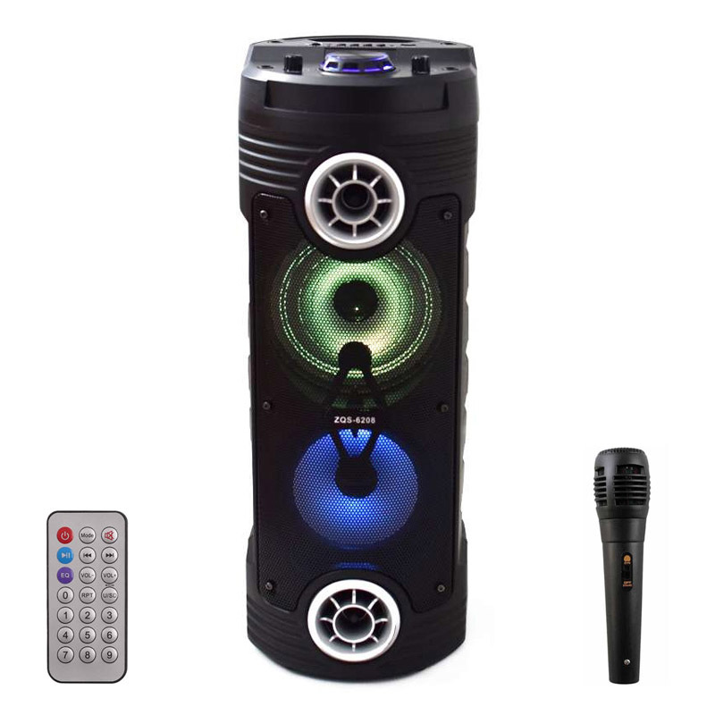 اسپیکر چمدانی بلوتوثی رم و فلش خور ZQS-6208 + میکروفون و ریموت کنترل