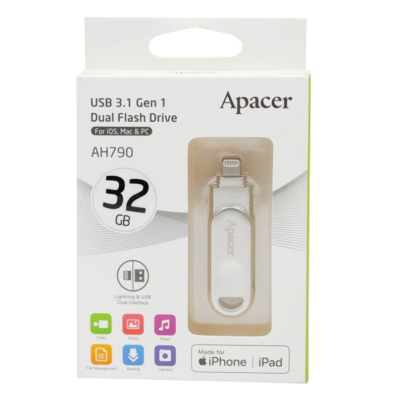 فلش 32 گیگ اپیسر Apacer AH790 OTG Lightning USB3.1