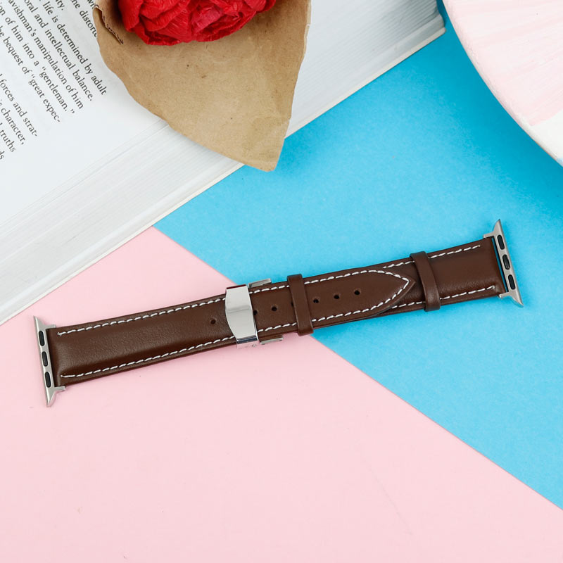بند اپل واچ چرمی 38/40mm قهوه ای دوخت سفید