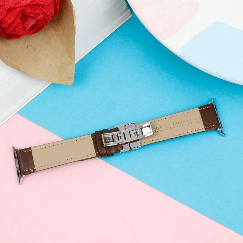بند اپل واچ چرمی قفلی پروانه ای 38/40mm