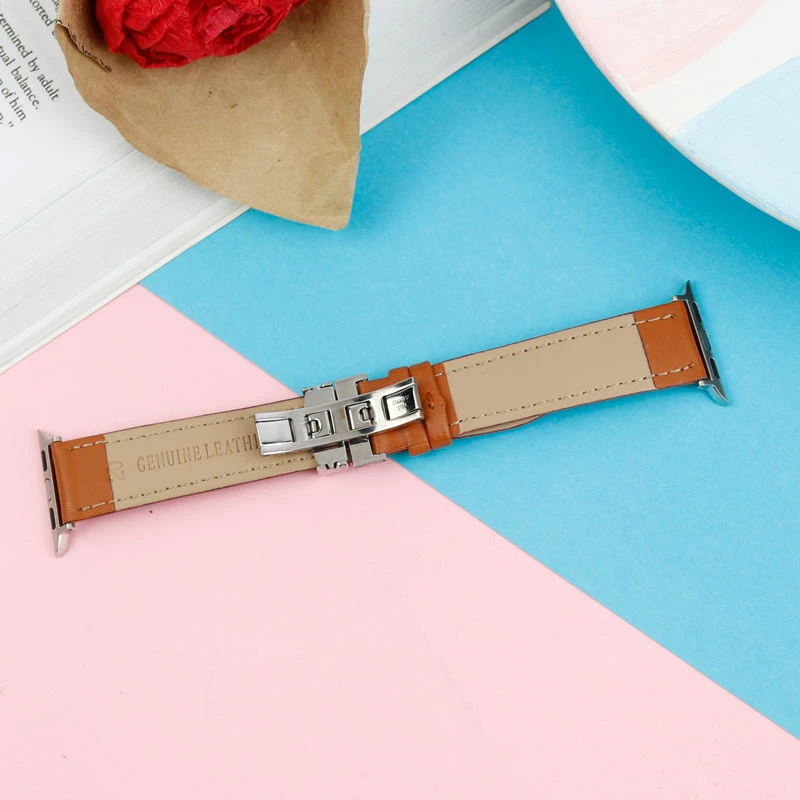 بند اپل واچ چرمی قفلی پروانه ای 38/40mm