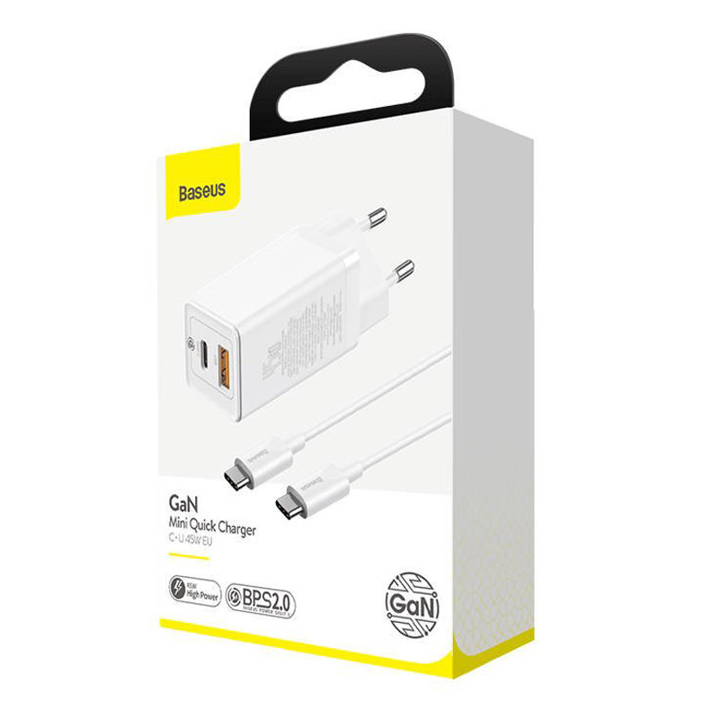 شارژر دیواری فست شارژ Baseus CCGAN-Q QC3 PD 45W + کابل Type-C