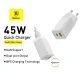 شارژر دیواری فست شارژ Baseus CCGAN-Q QC3 PD 45W + کابل Type-C