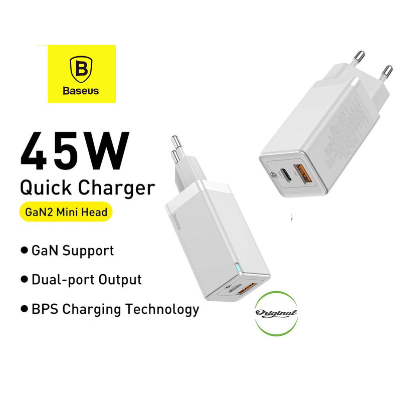 شارژر دیواری فست شارژ Baseus CCGAN-Q QC3 PD 45W + کابل Type-C