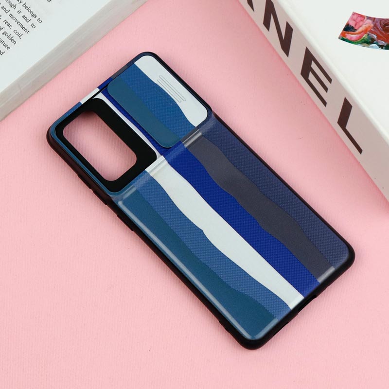 قاب طرحدار محافظ لنز دار کشویی Blue سامسونگ S20 FE