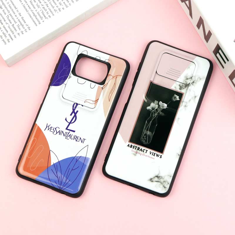 قاب طرحدار محافظ لنز دار کشویی Pink شیائومی Poco X3