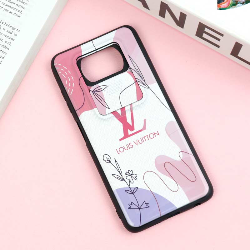 قاب طرحدار محافظ لنز دار کشویی Pink شیائومی Poco X3