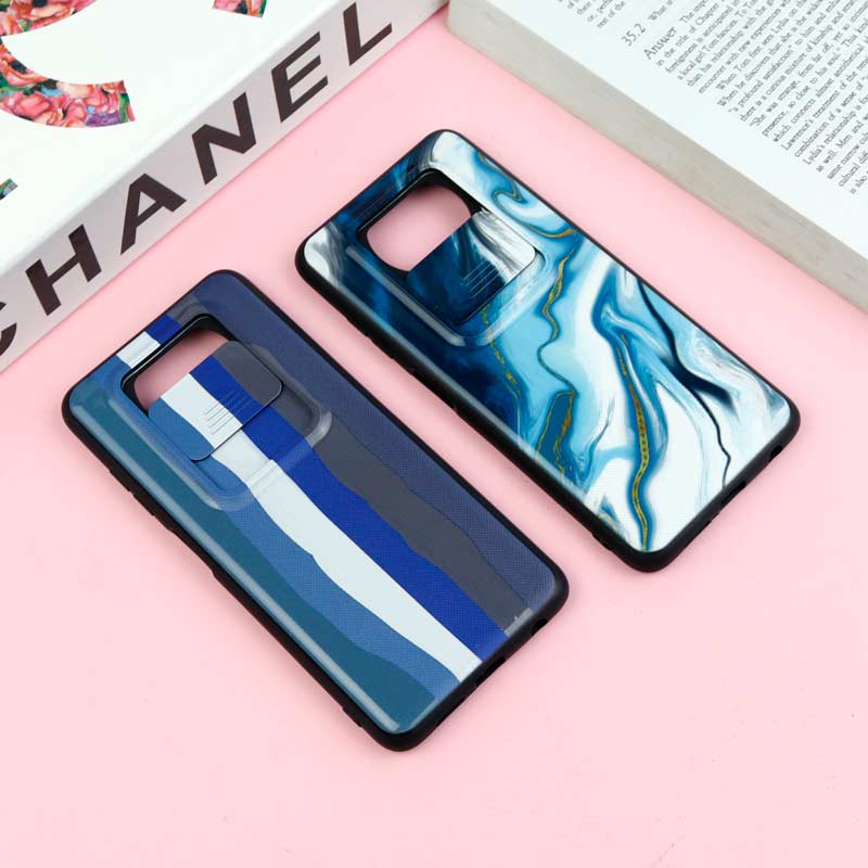قاب طرحدار محافظ لنز دار کشویی Blue شیائومی Poco X3