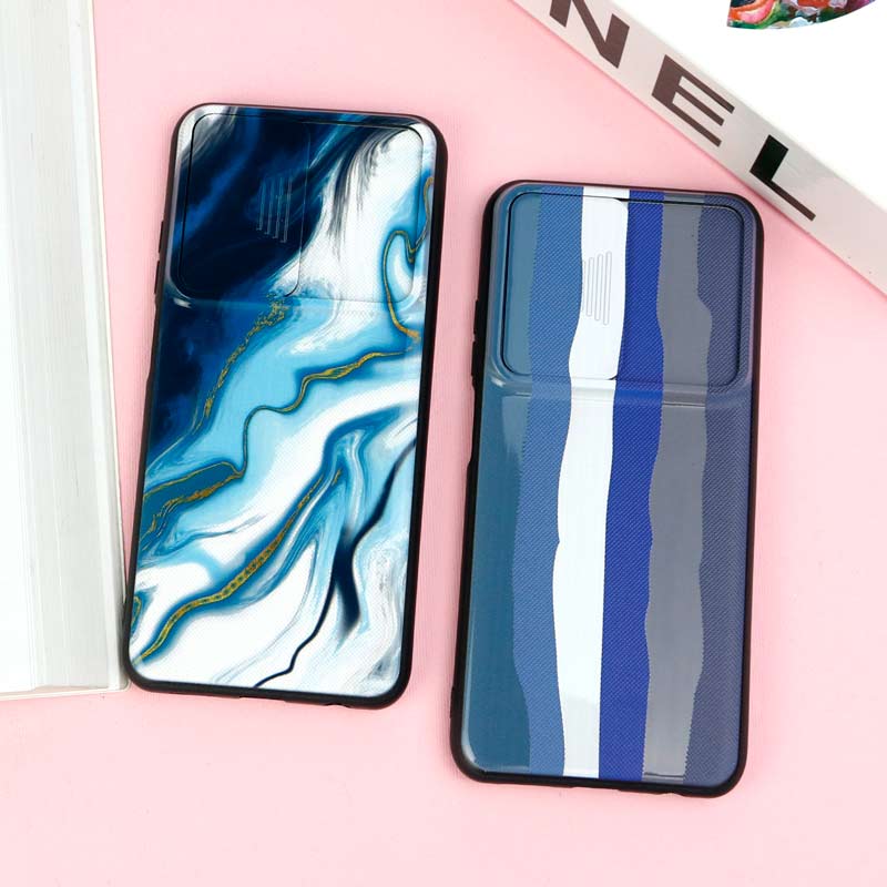 قاب طرحدار محافظ لنز دار کشویی Blue شیائومی Redmi Note 10 / Note 10s