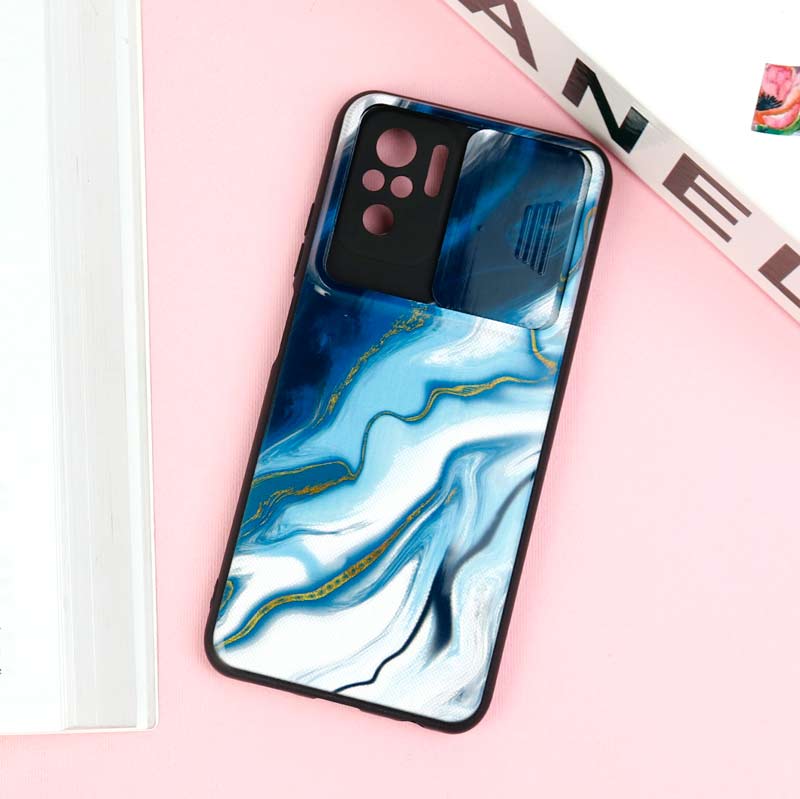 قاب طرحدار محافظ لنز دار کشویی Blue شیائومی Redmi Note 10 / Note 10s