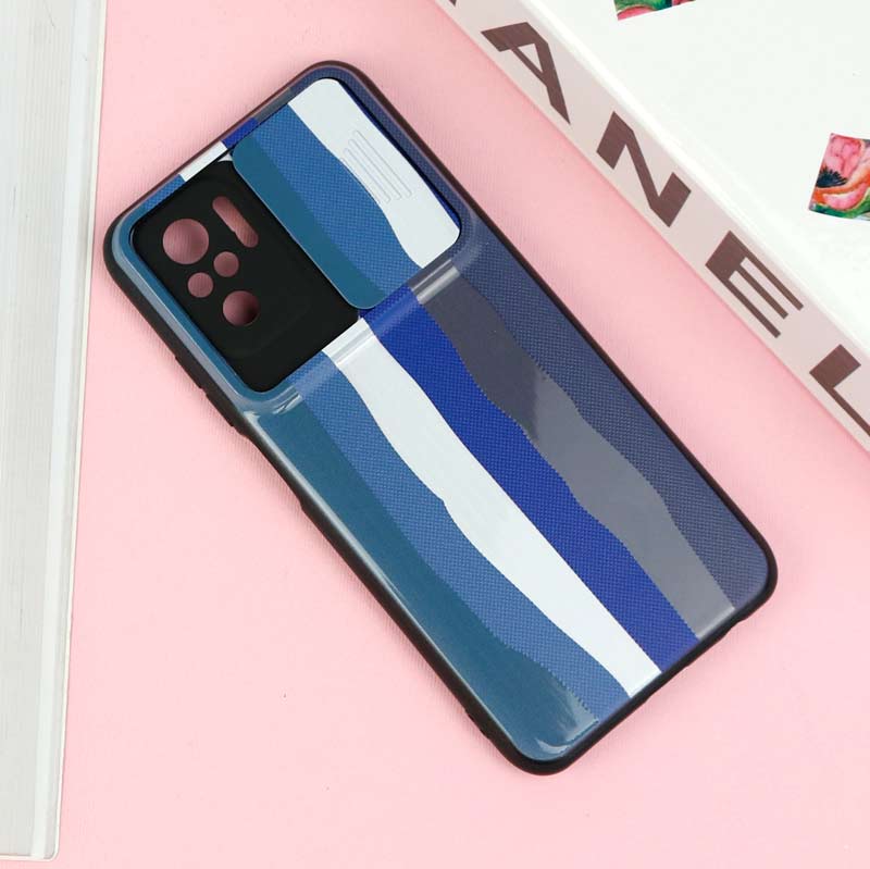 قاب طرحدار محافظ لنز دار کشویی Blue شیائومی Redmi Note 10 / Note 10s
