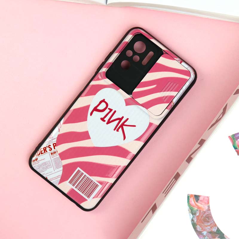 قاب طرحدار محافظ لنز دار کشویی Pink شیائومی Redmi Note 10 / Note 10s