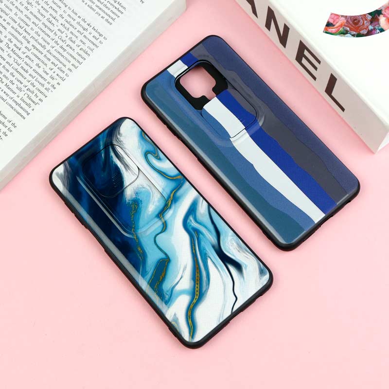 قاب طرحدار محافظ لنز دار کشویی Blue شیائومی  Redmi Note 9s / Note 9 Pro