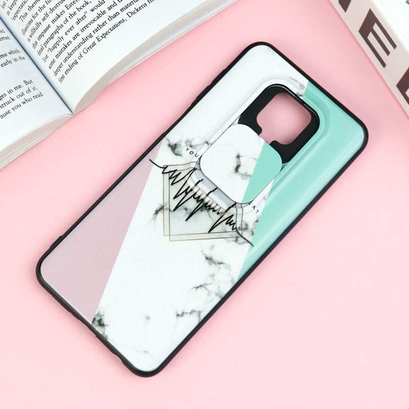 قاب طرحدار محافظ لنز دار کشویی Pink شیائومی Redmi Note 9s / Note 9 Pro