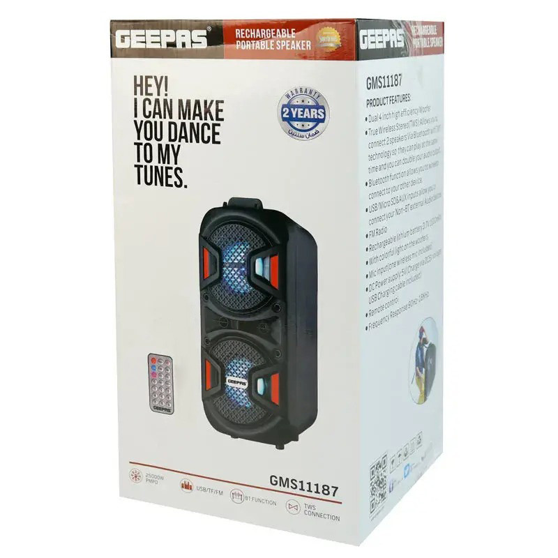 اسپیکر چمدانی بلوتوثی رم و فلش خور Geepas GMS11187 + ریموت کنترل