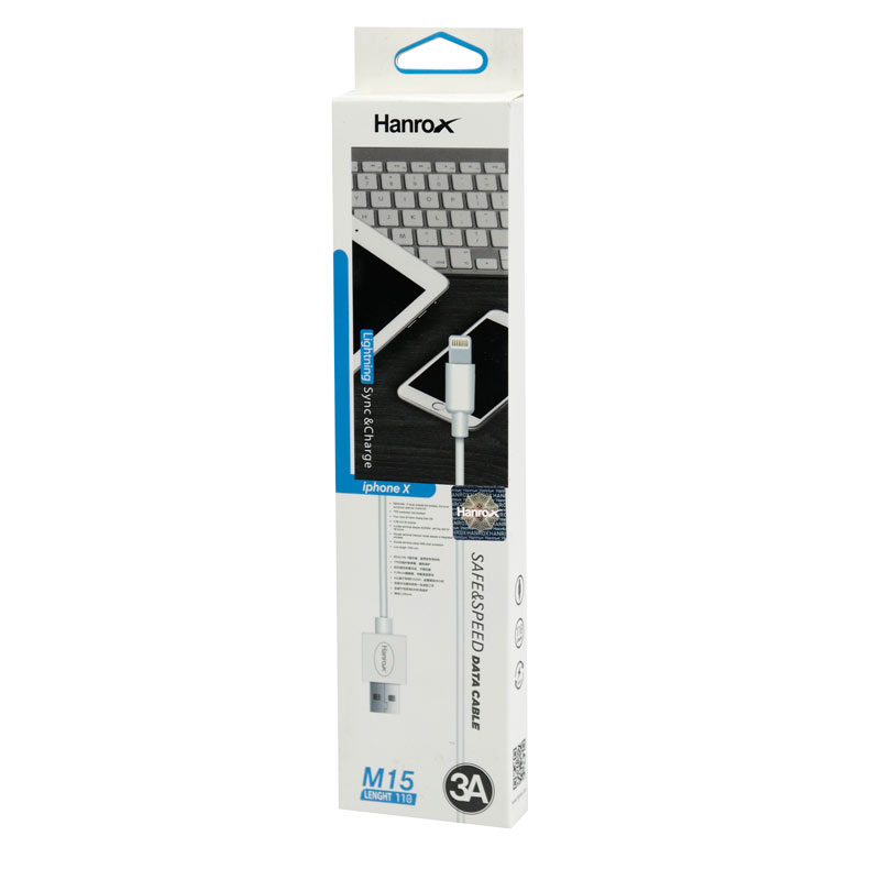 کابل آیفونی فست شارژ Hanrox M15 3A 1m
