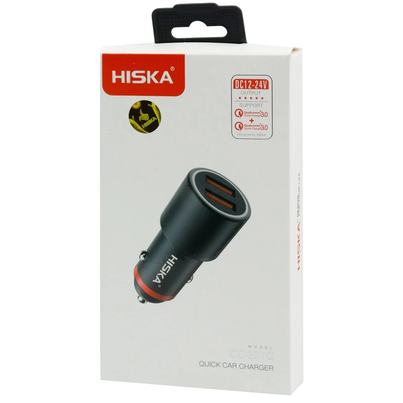 شارژر فندکی فست شارژ Hiska CC-307Q 3A QC3 + کابل آیفونی