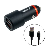 شارژر فندکی فست شارژ Hiska CC-307Q 3A QC3 PD + کابل میکرو یو اس بی