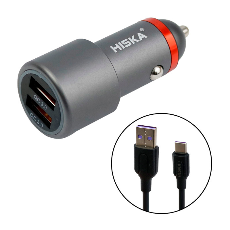 شارژر فندکی فست شارژ Hiska CC-307Q 3A QC3 PD + کابل Type-C