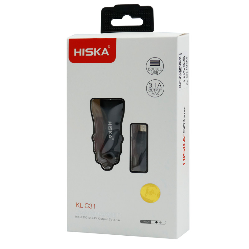 شارژر فندکی Hiska KL-C31 3.1A + کابل میکرو یو اس بی