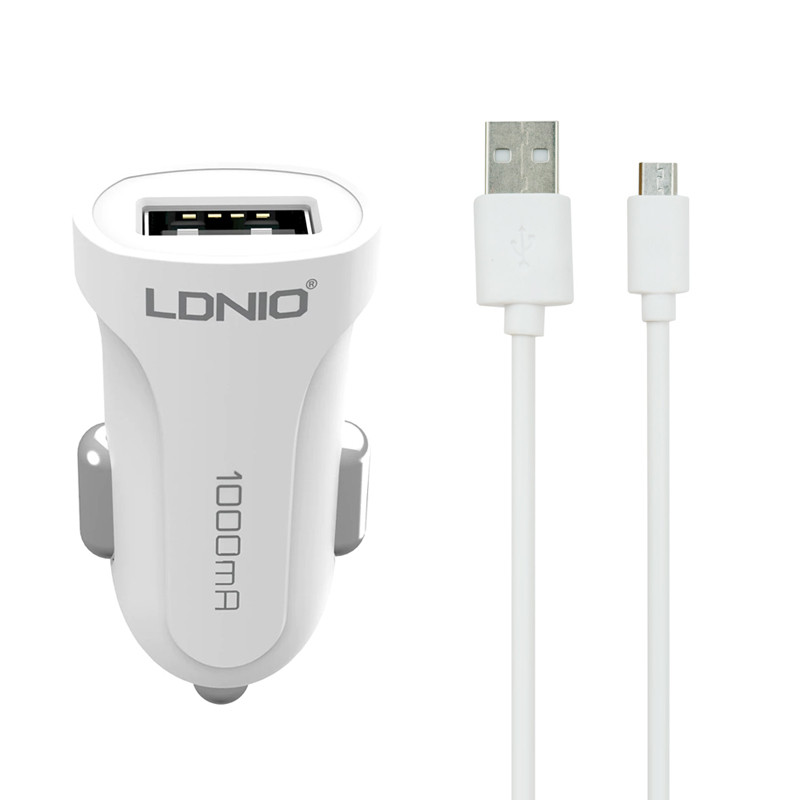 شارژر فندکی LDNIO DL-C17 1A High Copy + کابل میکرو یو اس بی