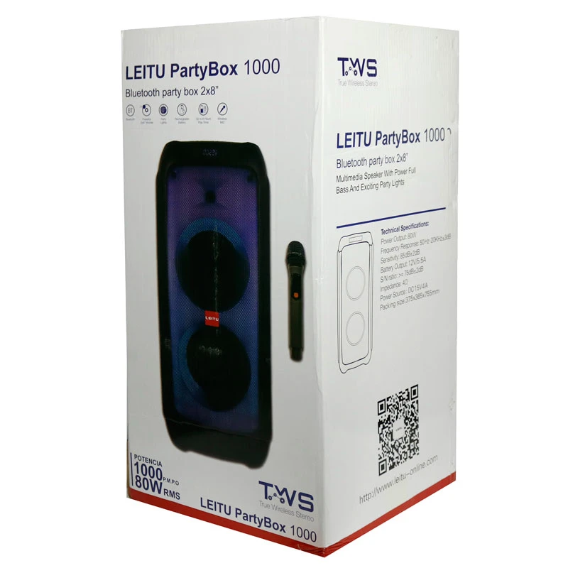 اسپیکر چمدانی بلوتوثی رم و فلش خور Leitu Party Box 1000 TWS + میکروفون و ریموت کنترل