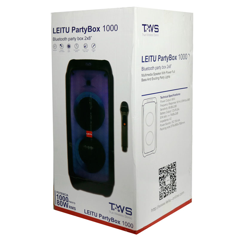 اسپیکر چمدانی بلوتوثی رم و فلش خور Leitu Party Box 1000 TWS + میکروفون و ریموت کنترل