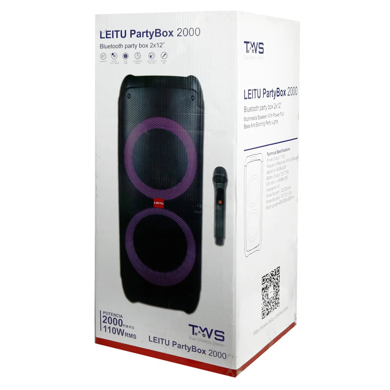 اسپیکر چمدانی بلوتوثی رم و فلش خور Leitu Party Box 2000 TWS + میکروفون و ریموت کنترل