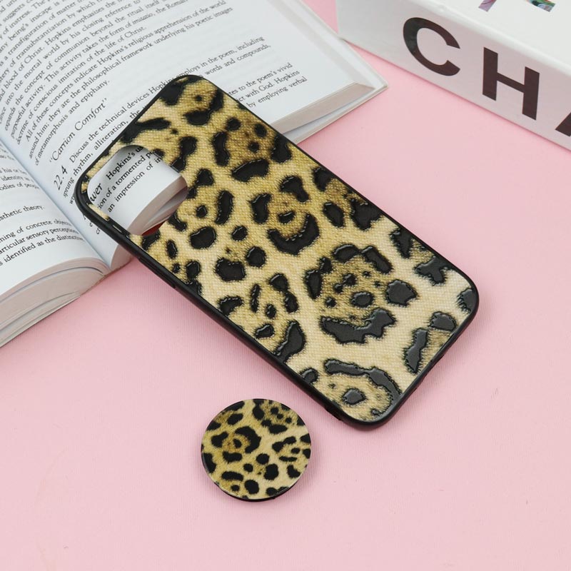 قاب فانتزی برجسته + پاپ سوکت طرح پلنگی iPhone 12 /12 Pro سری F
