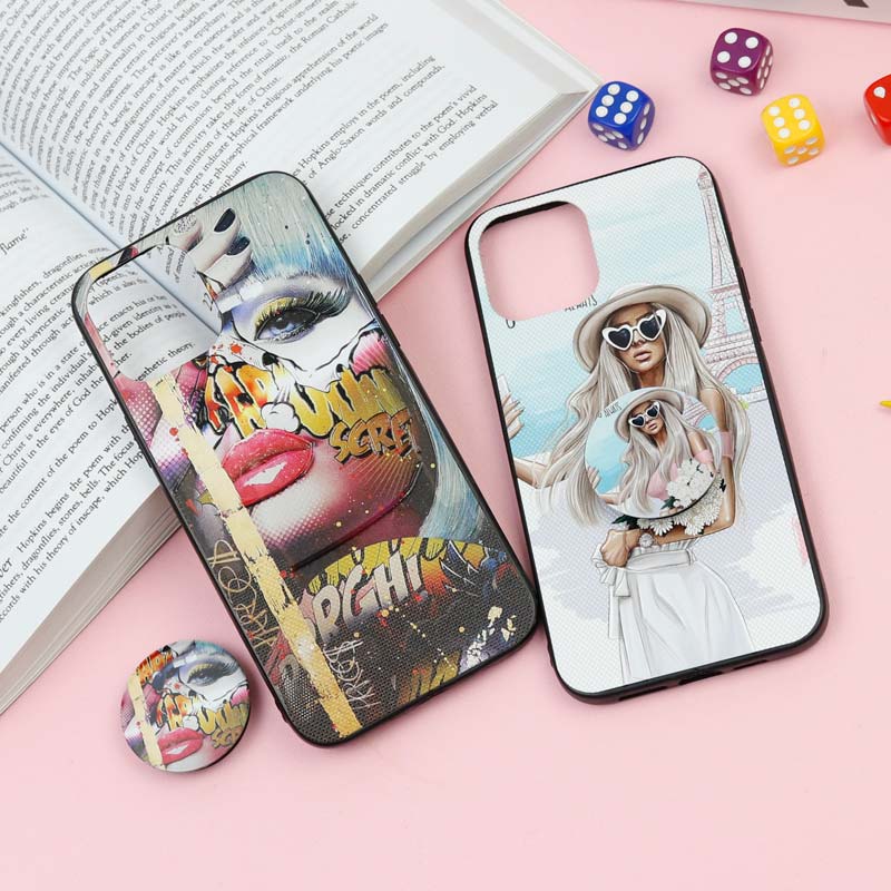 قاب فانتزی برجسته + پاپ سوکت طرح دختر iPhone 12 Pro Max سری F