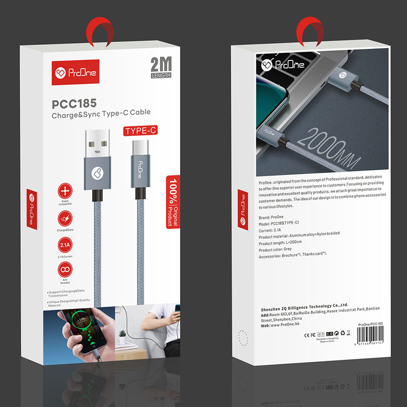 کابل تایپ سی ProOne PCC185 2.1A 2m