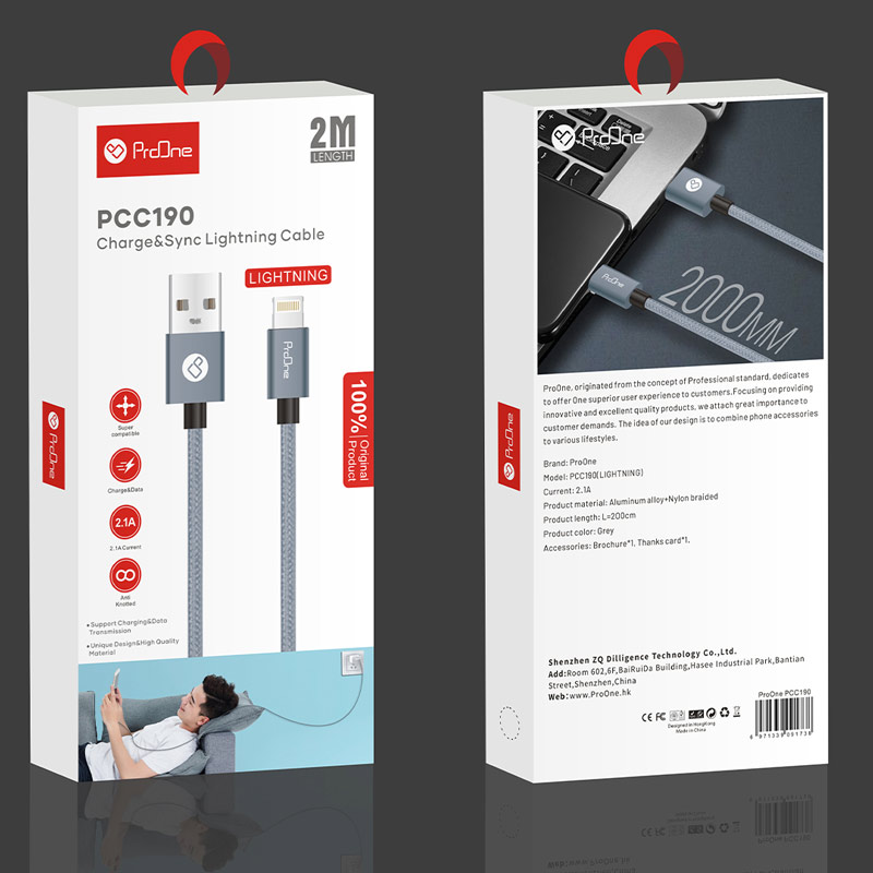 کابل آیفونی ProOne PCC190 2.1A 2m