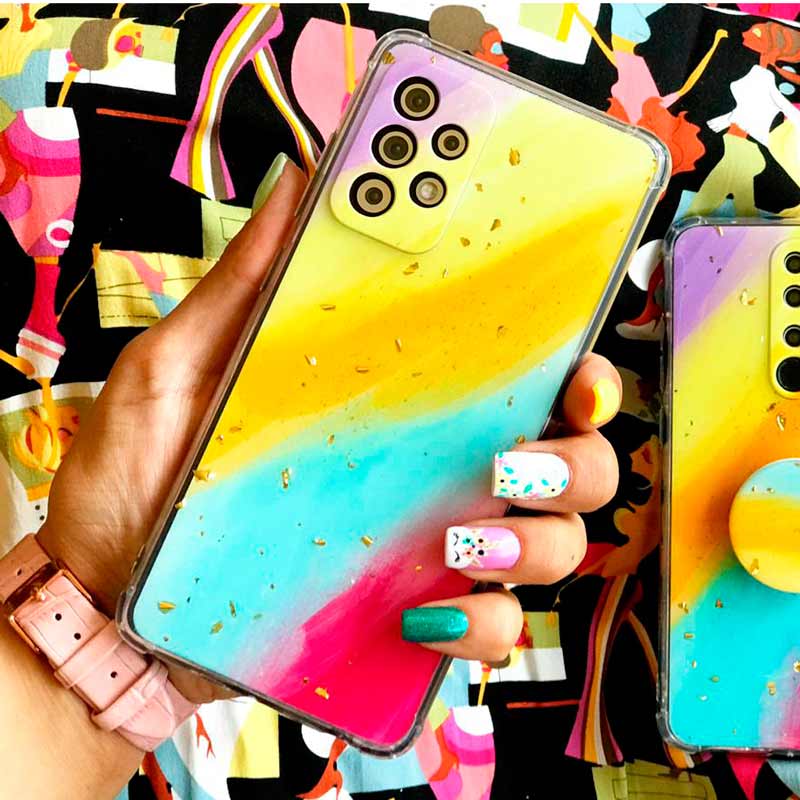 قاب محافظ لنزدار رزین طرح آبرنگی پاپ سوکت دار Samsung A21s