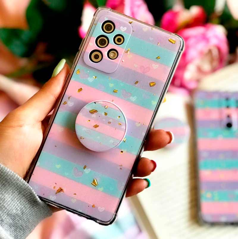قاب محافظ لنزدار رزین طرح آبرنگی پاپ سوکت دار Samsung A21s