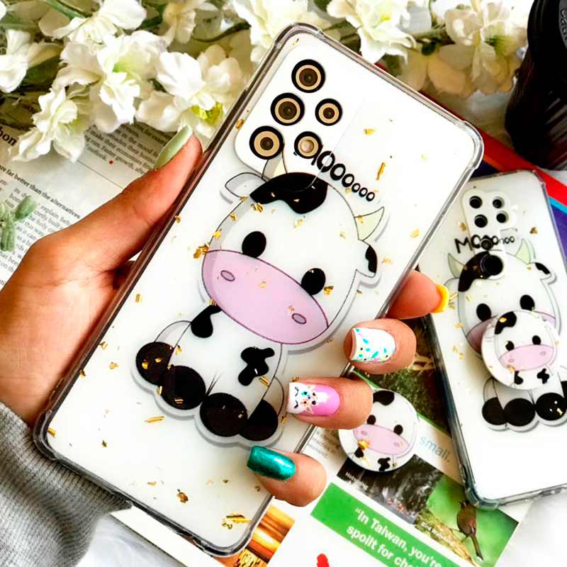 قاب محافظ لنزدار رزین طرح گاو پاپ سوکت دار Samsung A21s