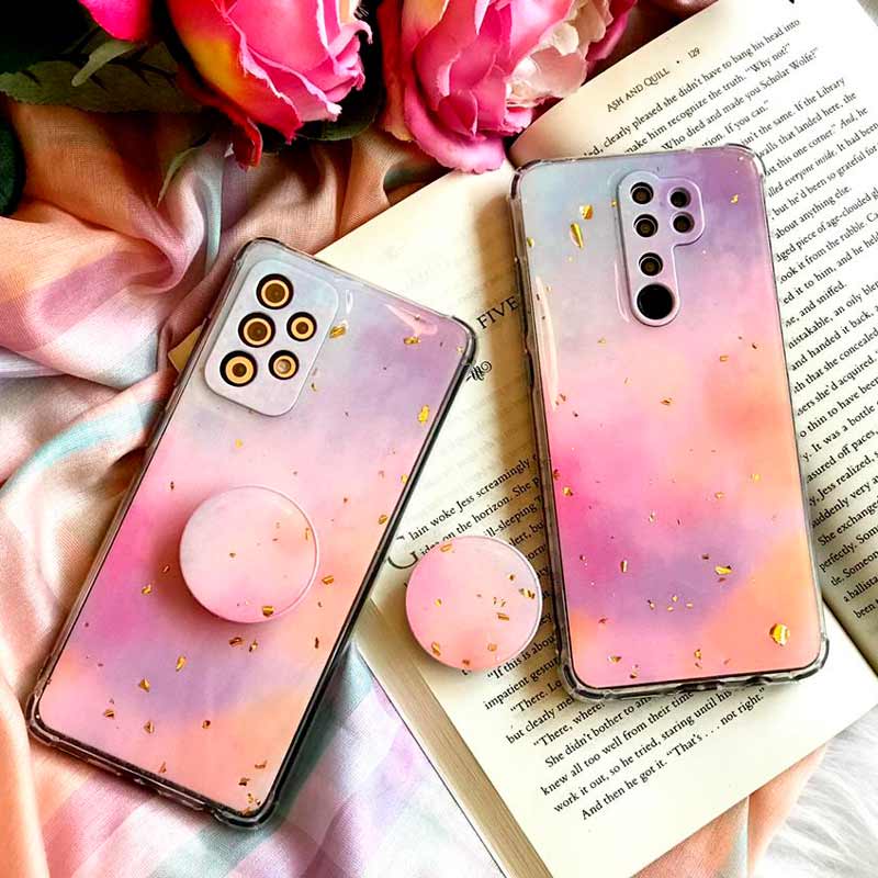 قاب محافظ لنزدار رزین طرح آبرنگی پاپ سوکت دار Samsung A21s