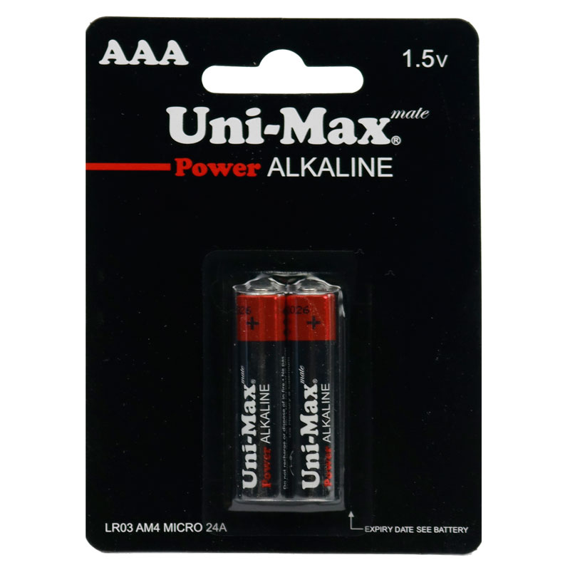 باتری دوتایی نیم قلمی Uni-Max Power Alkaline LR03-AM4 1.5V AAA بسته 24 عددی