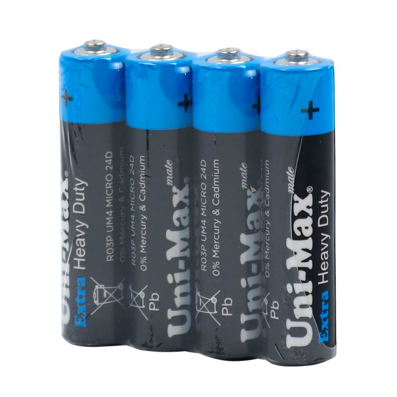 باتری چهارتایی نیم قلمی Uni-Max Extra Heavy Duty R03P-UM4 1.5V AAA شرینک
