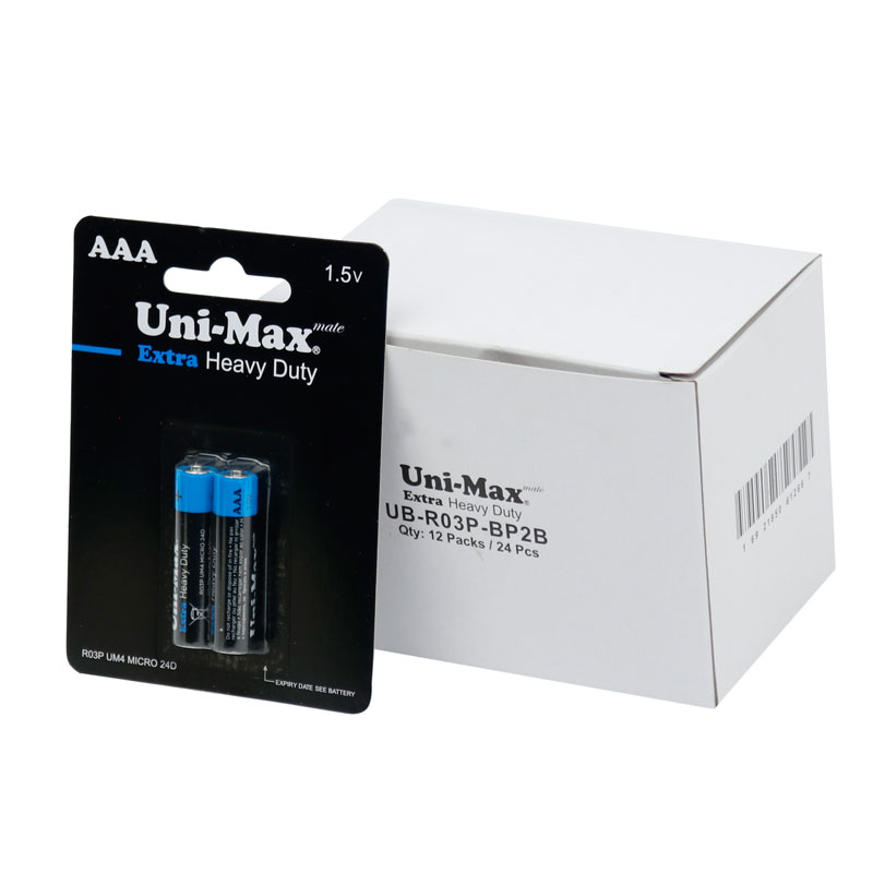 باتری دوتایی نیم قلمی Uni-Max Extra Heavy Duty R03P-UM4 1.5V AAA بسته 24 عددی