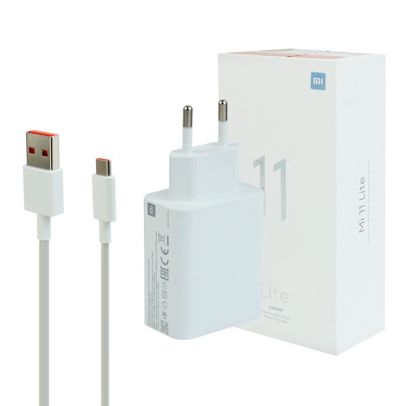 شارژر دیواری فست شارژ Xiaomi Mi 11 Lite QC3 3A PD 33W سرجعبه + کابل Type-C و جعبه گوشی