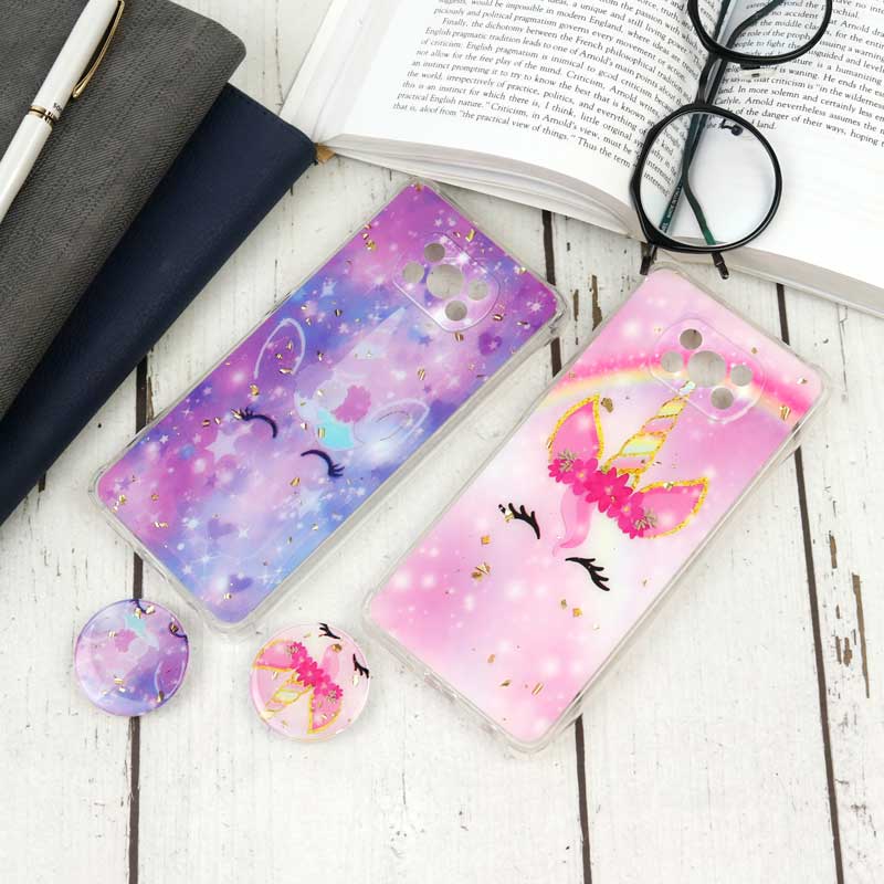 قاب محافظ لنزدار رزین طرح یونیکورن پاپ سوکت دار Xiaomi Poco X3