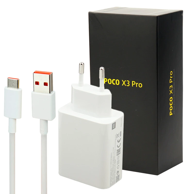 شارژر دیواری فست شارژ Xiaomi Poco X3 Pro QC3 PD 33W سرجعبه + کابل Type-C و جعبه گوشی