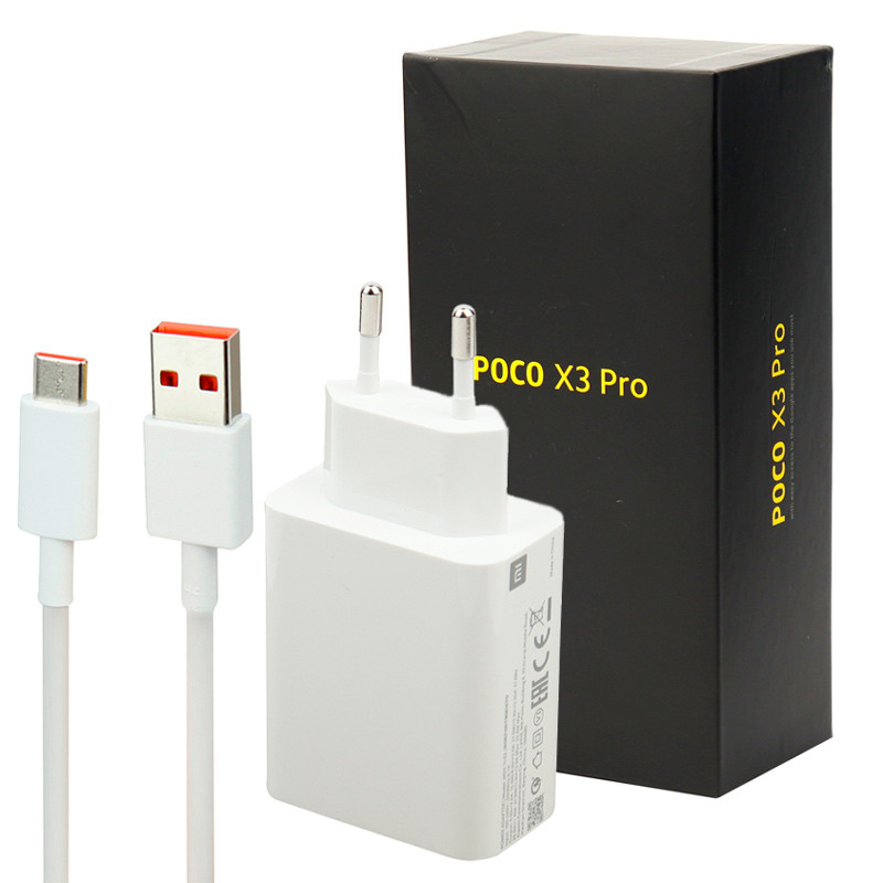 شارژر دیواری فست شارژ Xiaomi Poco X3 Pro QC3 PD 33W سرجعبه + کابل Type-C و جعبه گوشی