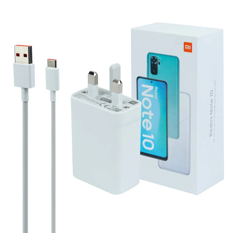 شارژر دیواری فست شارژ Xiaomi Redmi Note 10 QC3 PD 33W سرجعبه + کابل Type-C و جعبه گوشی