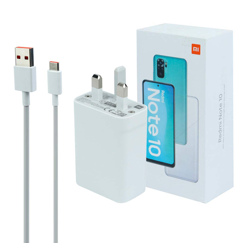 شارژر دیواری فست شارژ Xiaomi Redmi Note 10 QC3 PD 33W سرجعبه + کابل Type-C و جعبه گوشی