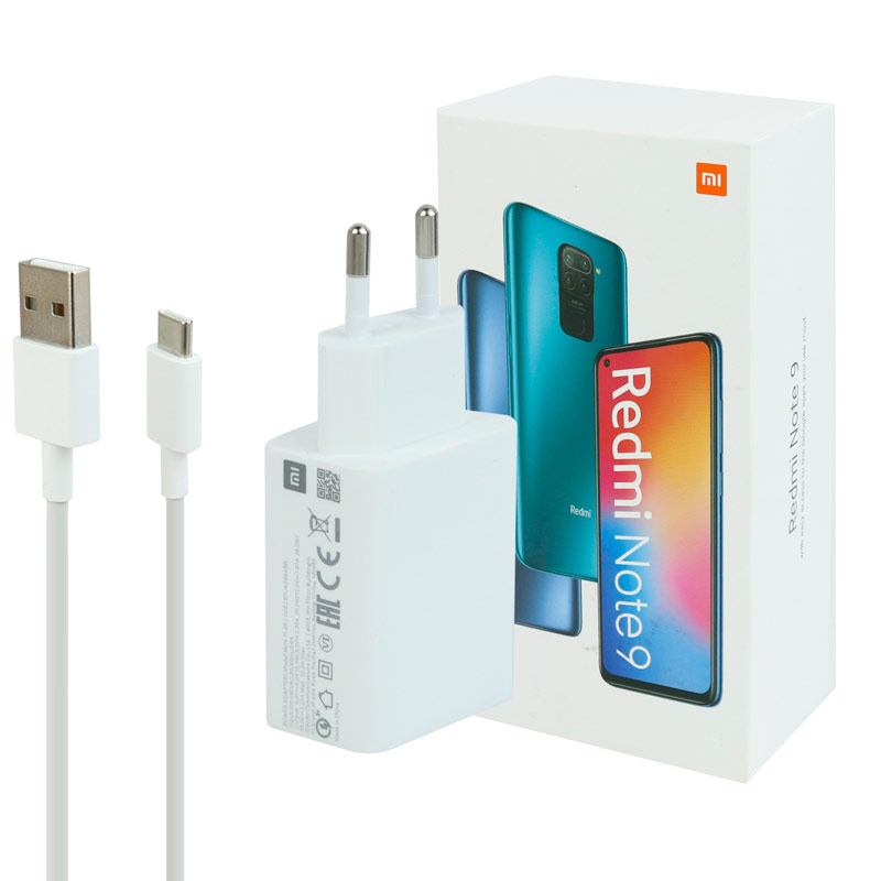 شارژر دیواری فست شارژ Xiaomi Redmi Note 9 QC3 3A PD 22.5W سرجعبه + کابل Type-C و جعبه گوشی