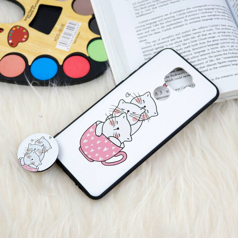 قاب فانتزی برجسته + پاپ سوکت طرح گربه شیائومی Redmi Note 9 سری D